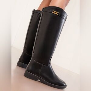 Massimo Dutti Tall Leather Boots with Gold Accent
